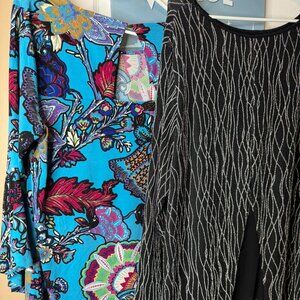 2 Ladies oversized Tunics - blue multi XL, Black and Silver 3XL